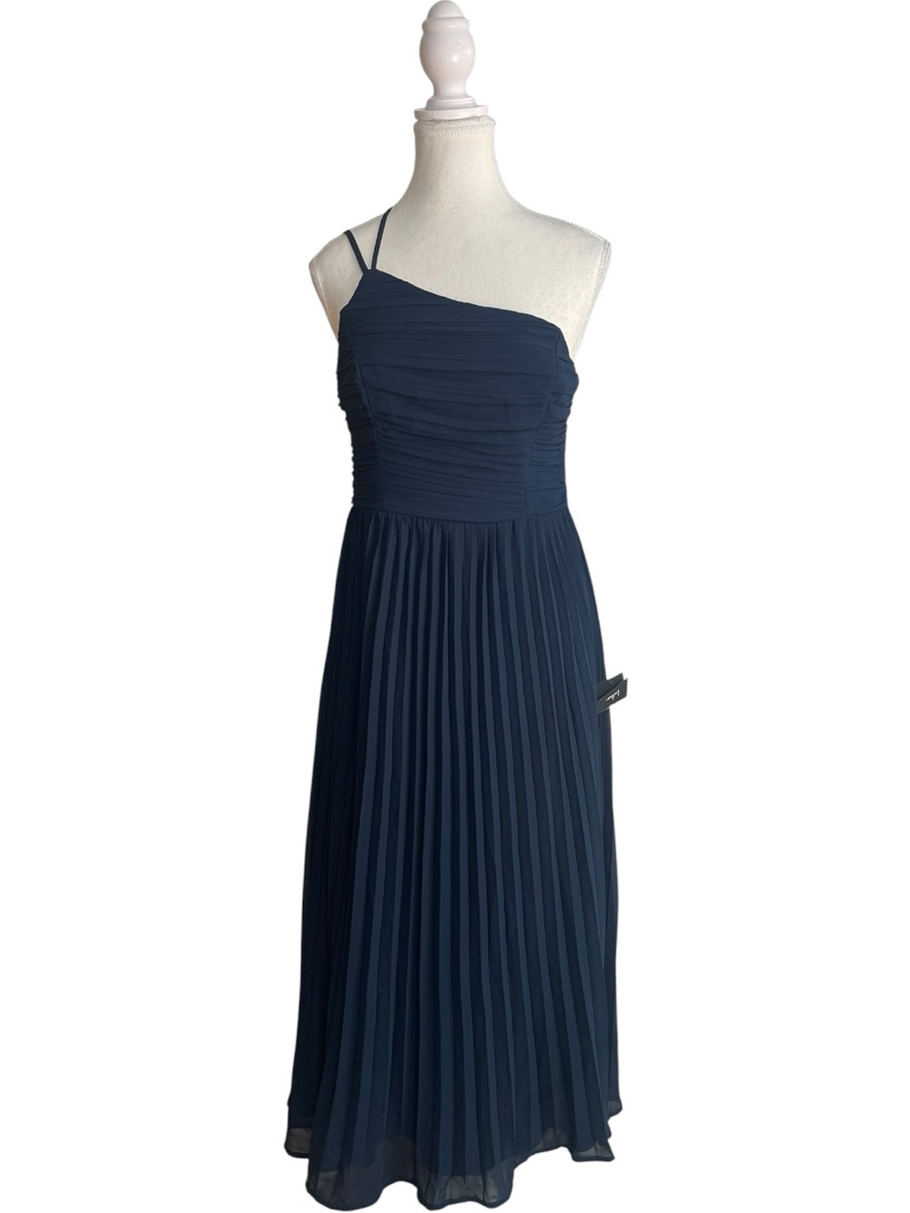 Lulus Wondrous Muse Pleated One-Shoulder Midi Dress Blue